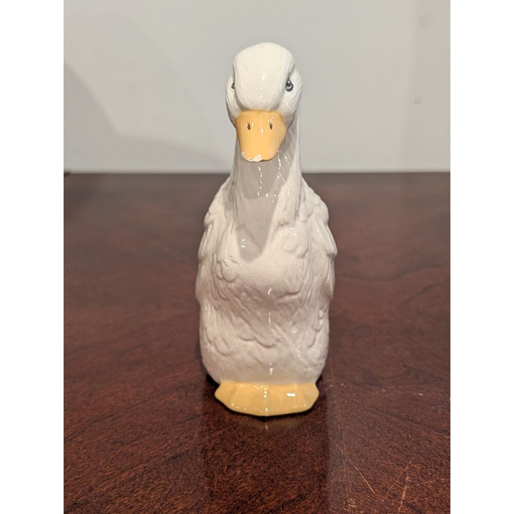 Vintage Ceramic Duck Planter — Hand-Painted, Glossy White